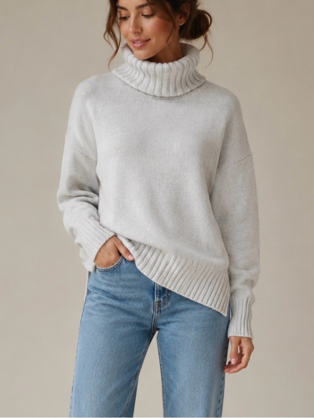 A New Day White Turtleneck Sweater with Relaxed Fit